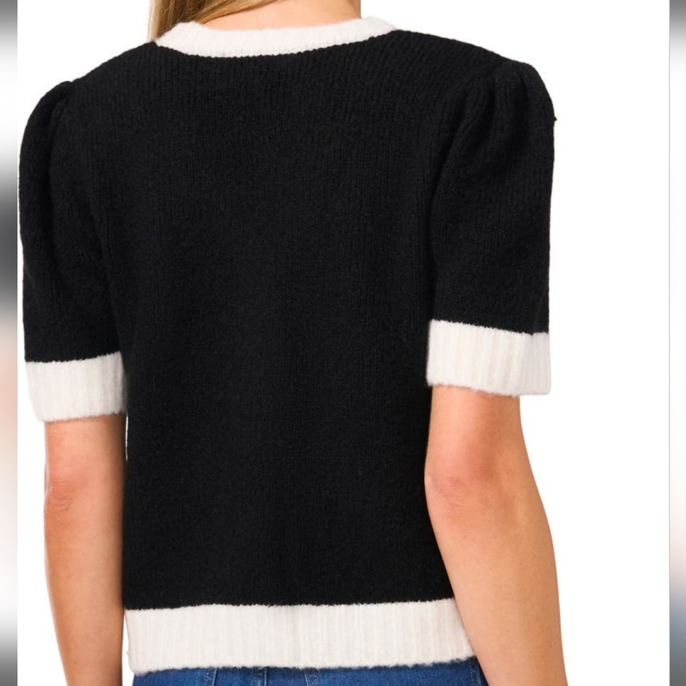 NEW CECE | Contrast Trim Cardigan Sweater - Picture 4 of 7